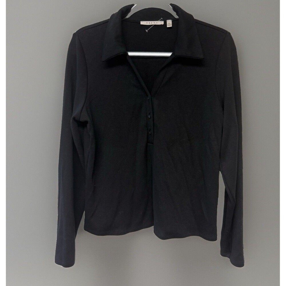 Cyrus Black Long Sleeve Collared Henley Top Minimalist Capsule Indie Goth Sz XL